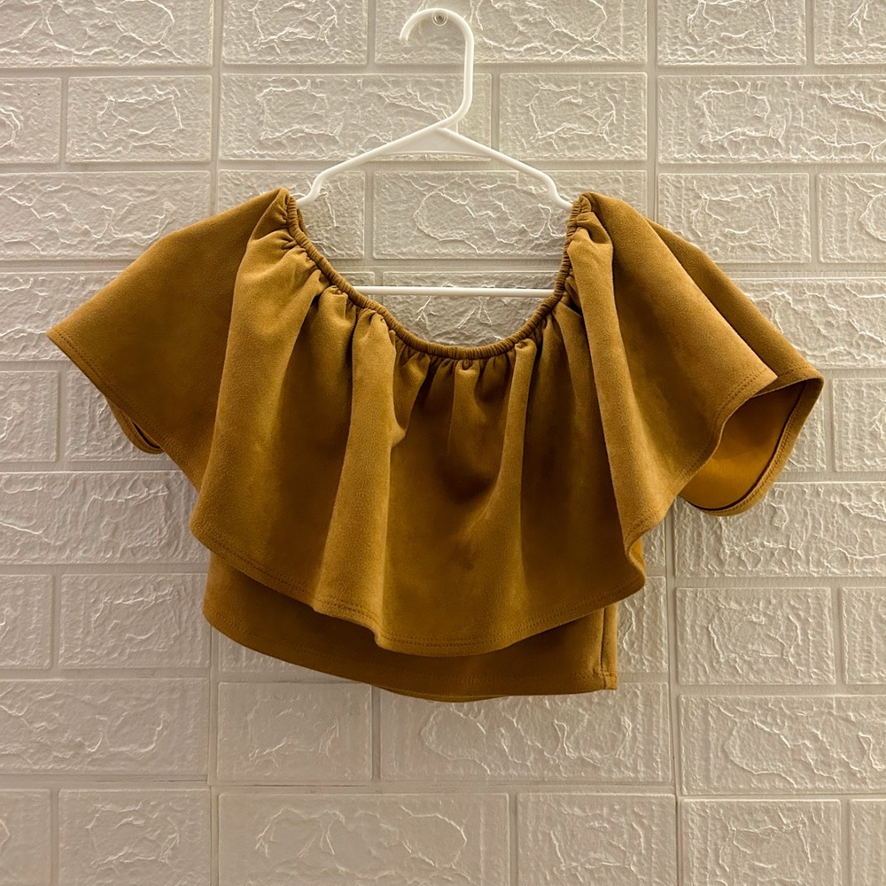 Off shoulder velvet brown crop top